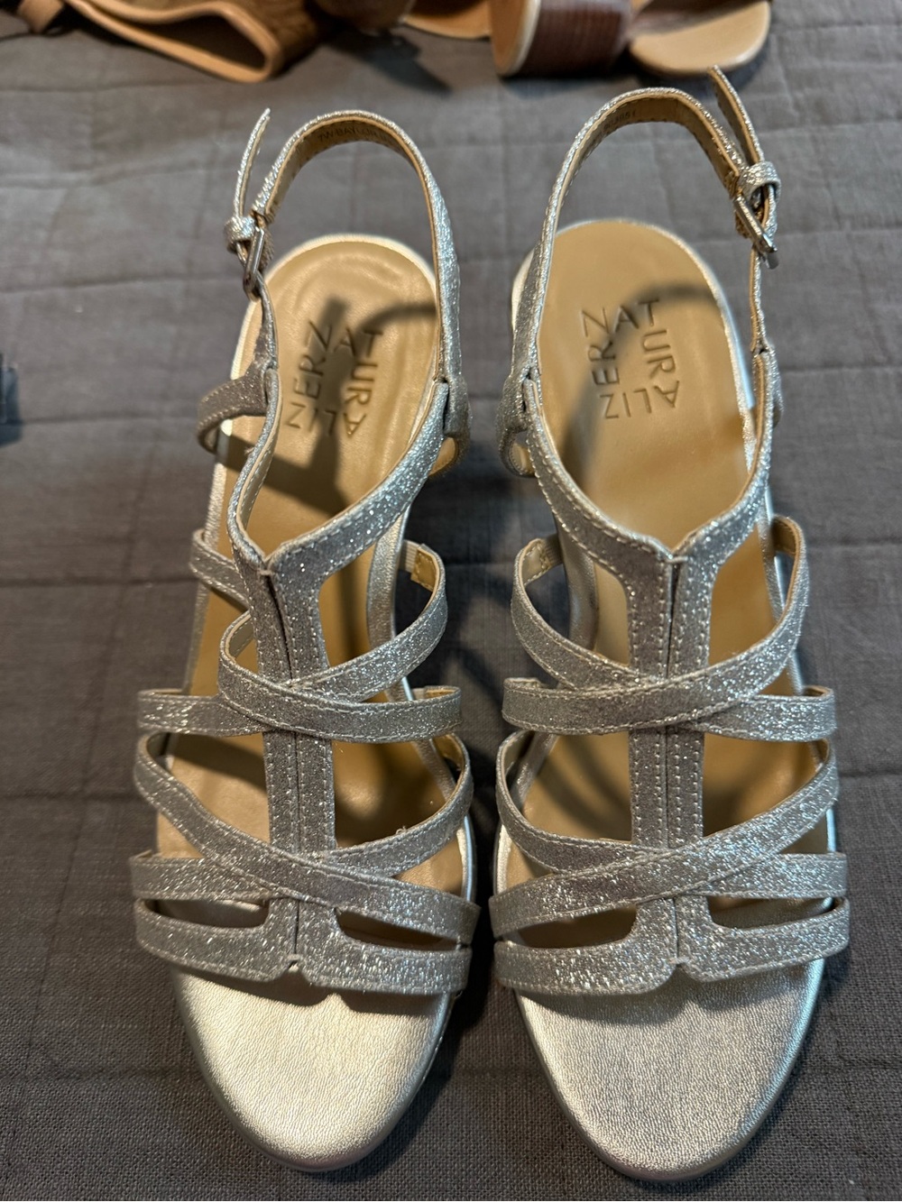 Naturalizer Silver Glitter Strappy Slingback Heels